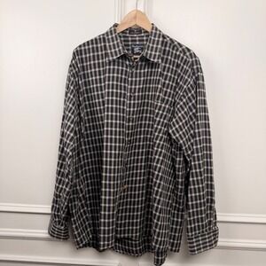 Burberrys Vintage Mens XL Plaid Button Down‎ Shirt Grey Black Cotton Made in USA